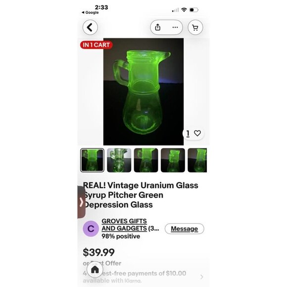 Vintage Green Uranium Depression Glass Hazel Atlas Syrup Pitcher With Handle & S - Picture 8 of 8